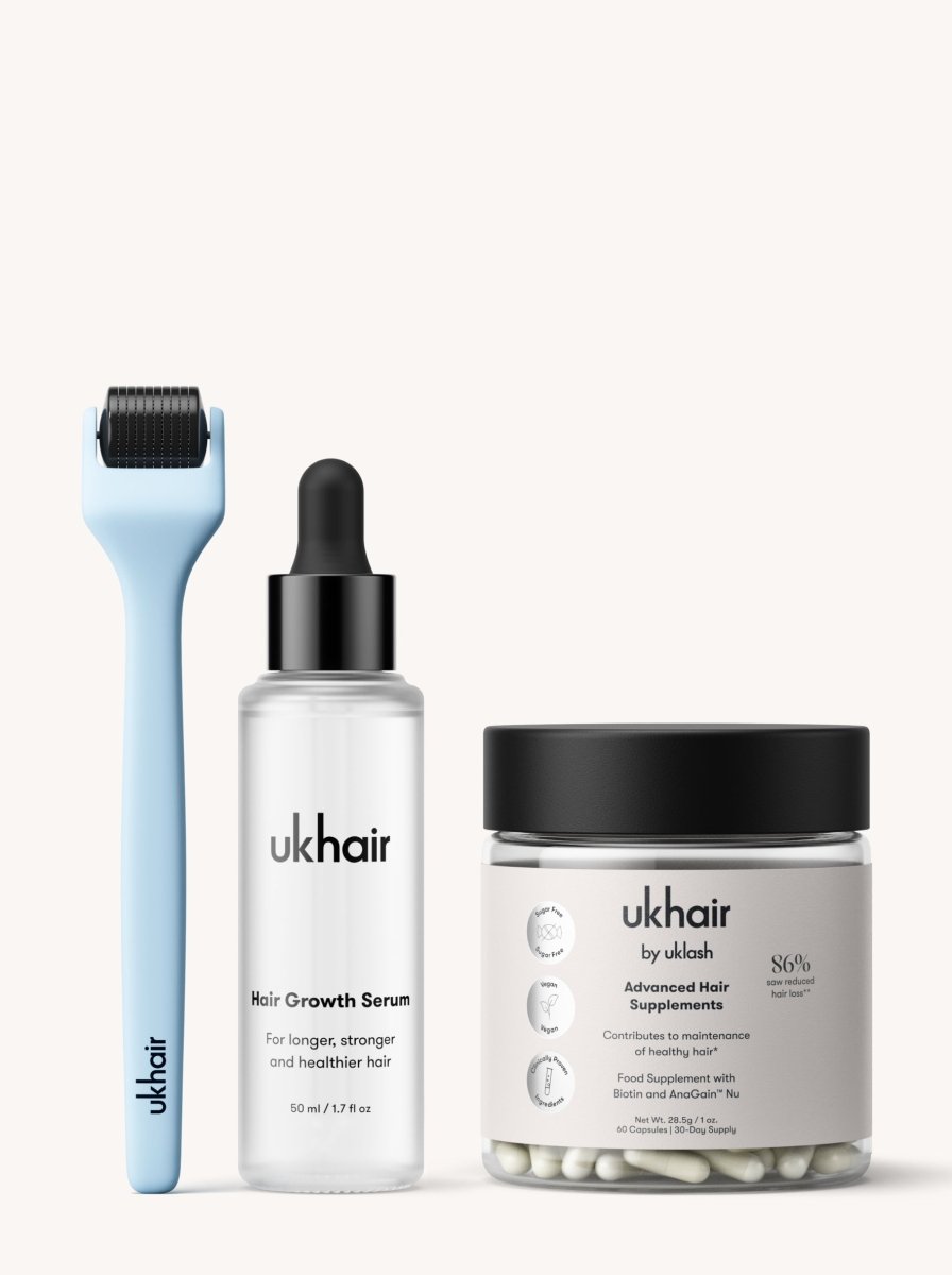 Hair Growth Serum + Advanced Hair Supplements + Advanced Scalp Dermaroller - UKLASH